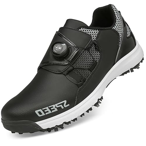 Generisch Golfschuhe Automatisch drehende Schuhe Paar Festnägel Sportschuhe (Schwarz mit Nägeln,46) von Generisch