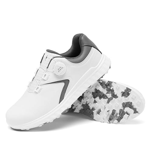 Generisch Golfschuhe wasserdichte Drehknopfe Golfschuhe Paar Freizeitschuhe (44,Weißes Grau) von Generisch