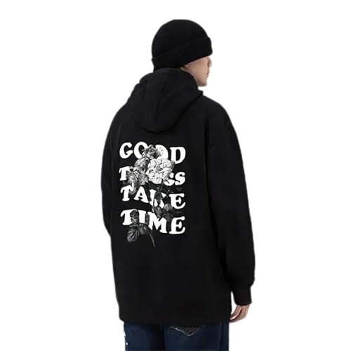 Generisch Good Things TAKE TIME Hoodie Herren Y2k Gedruckt Pullover mit Kapuze Rundhals Sweatshirt Taschen Langarm Kapuzenpullover Lässiger Streetwear Warm Kapuzenpulli für Fallen Winter von Generisch