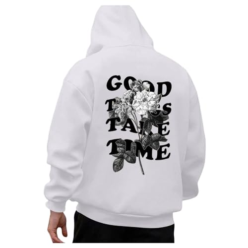 Generisch Good Things TAKE TIME Hoodie Herren Y2k Gedruckt Pullover mit Kapuze Rundhals Sweatshirt Taschen Langarm Kapuzenpullover Lässiger Streetwear Warm Kapuzenpulli für Fallen Winter von Generisch