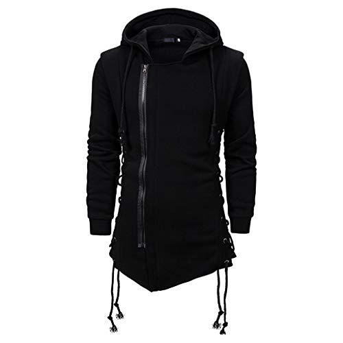 Generisch Gothic Hoodie Herren Classics Herren Jacke Long Hooded Open Edge Cardigan Lange Sweatjacke Mit Kapuze Herren Kapuzenjacke Kapuzenpullover Hoodie Mit Schrägem Reissverschluss von Generisch