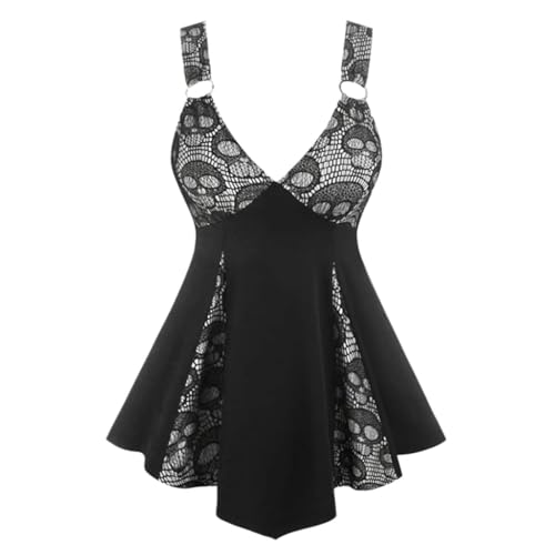 Generisch Gothic Kleidung Damen, Gothic Kleid Damen Kurz V Ausschnitt Minikleid Sexy Hohe Taille Trägerkleid Halloween Kostüm Damen Steampunk Kleider Frauen Karneval Fasching Cosplay Partykleid von Generisch