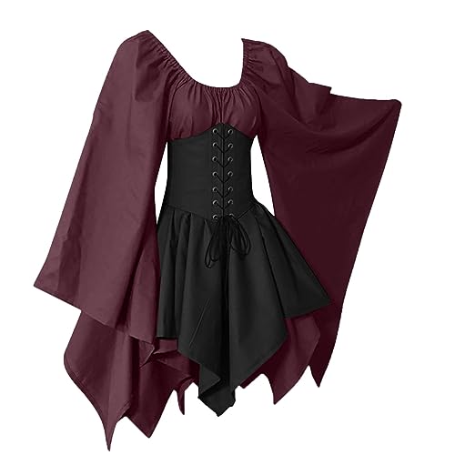 Generisch Gothic Kleidung Damen - Faschingskostüm Damen, Gothic Kleidung Hexenkostüm Damen Renaissance Party Gothic Langarm Kleidung Viktorianisches Renaissance Gothic Prinzessin Lange Kleider von Generisch