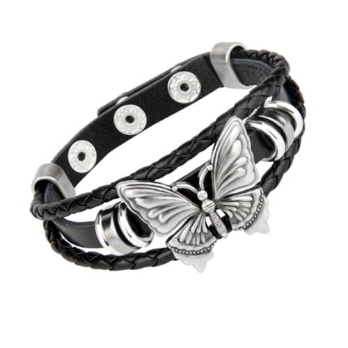 Generisch Gothic Punk Butterflies Armband für Herren und Damen Verstellbarer Cuff Bangle Mehrlagige Rock Handschmuck für Besondere Anlässe und Alltagsoutfits von Generisch