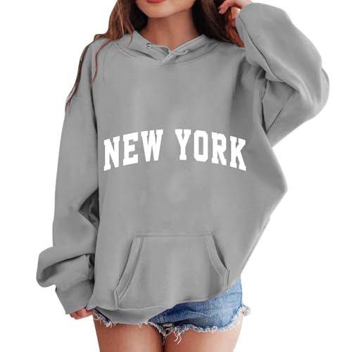 Generisch Grau Hoodie Mädchen 140 Sweatshirt New York Kapuzenjacke Kinder Casual Kapuzenpullover Langarm Pullover Locker Kapuzenpulli Sweatjacke Mit Kapuze Girl Autumn Winter Clothes von Generisch