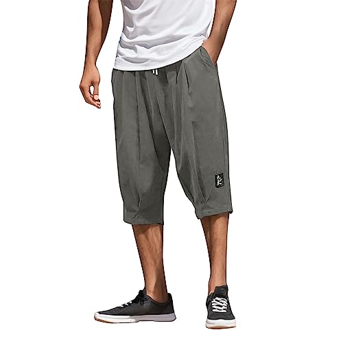 Generisch Graue Hose 3/4 Hose Herren Sport Jogginghose Baggy Gym Dreiviertel Hose Sporthose Mit Taschen Yoga Casual Sommerhose Kordelzug Freizeithose Laufhose Trainingsshorts von Generisch
