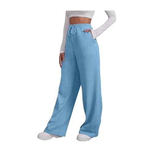 Generisch Graue Jogginghose Damen, Joggoinghosen Damen - Weite Sporthosen Lang Hosen Baggy Jogginghose High Waist Freizeithosen Sweathose Mit Taschen, Hellblau, S von Generisch