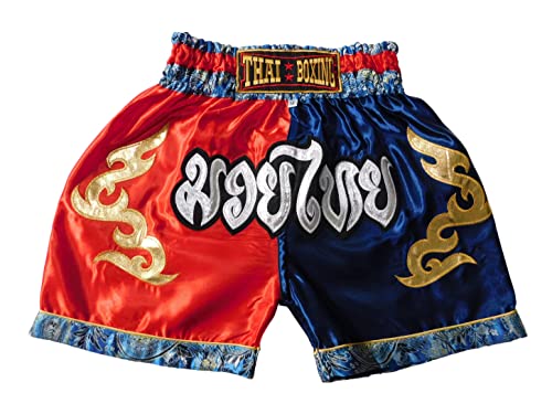 Generisch Grösse M Kinder Muay Thai Boxen Short Hose Pant MMA Kickboxen Jungen Mädchen Jugendliche Workout Junior Sport Gym Fitness Weiss-Blau von Generisch