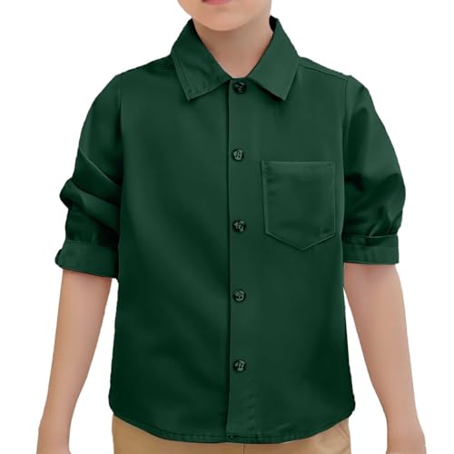 Generisch Grün Hemd 152 Jungen Langarm Slim Fit Student Hemd Baumwolle Revers Freizeithemden Einfarbige Hemdbluse Sommerhemd Boy Langarmshirt Junge Button Down Casual Hemden Sommer Formelle Uniform von Generisch
