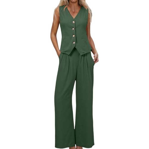 Generisch Grün Hosenanzug Damen Hochzeit Zweiteiler Elegant Anzug Set Vintage Ärmellos Blazer V-Ausschnitt Weste Und Hose 2 Stück Casual Festliche Große Größe Outfit Sets Slim Fit Streetwear von Generisch