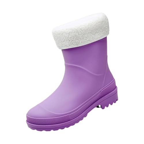 Generisch Gummistiefel 37 Wasserfeste Stiefel Damen Short Rain Boots for Womens Ankle Rainboot Garden Boot Ladies Rubber Outside Work With Comfort Schwarze Hohe Schuhe Damen Absatz 6 Cm (Purple,39) von Generisch