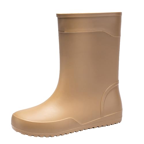 Generisch Gummistiefel Damen Hoch Regenstiefeletten Herren Regen Slip Freizeitschuhe Mid Ankle Boots Outdoor Fashion Herren Freizeitschuhe Militär Schuhe Wasserdicht Stahlkappe (Beige,42) von Generisch