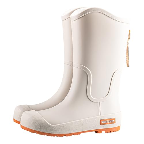 Gummistiefel Damen Schwarz Regenschuhe Wasserdicht Modische rutschfeste,mittelhohe Regenstiefel Gummistiefel Damen Kurz Boots Wasserdicht (White,40) von Generisch