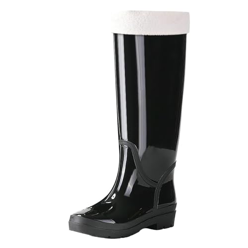 Generisch Gummistiefel Damen Wasserfeste Schuhe Damen Short Rain Boots for Womens Ankle Rainboot Garden Boot Ladies Rubber Outside Work With Comfort Mantel Winter Schwarz Lange Schuhe (Black,36) von Generisch