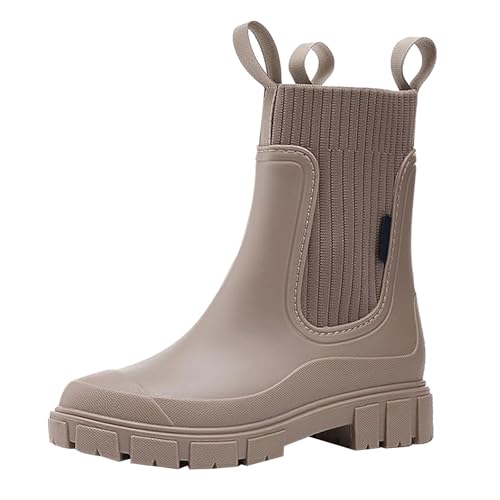Generisch Gummistiefel Extra Weit Regen Stiefeletten Damen 2024 Women'S Temperament England Rain Boots Mid Calf Boots Non Slip Wear Water Shoes S Schuhe Damen Stiefeletten (Gold,41) von Generisch