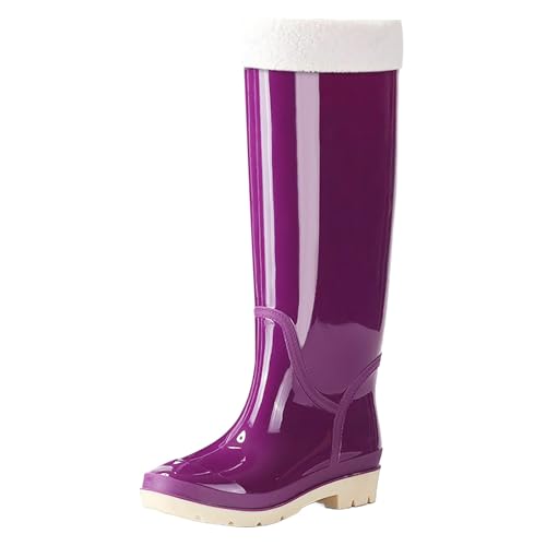 Generisch Gummistiefeletten Damen Wasserdicht Stiefeletten Short Rain Boots for Womens Ankle Rainboot Garden Boot Ladies Rubber Outside Work With Comfort Schuhe Damen Rot 36 (Purple,36) von Generisch