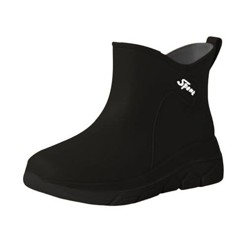 Generisch Gummistiefeletten Damen Wasserdichte Boots Damen Regenschuhe Bequeme Gummistiefel für Outdoor Spaziergänge Im Garten,Freizeitkleidung mit Schlupfsohle Schuhe Sandalen mit Gummi (Black,39) von Generisch