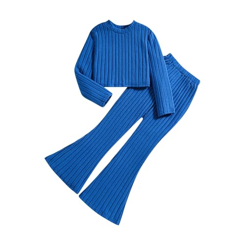 Generisch Pullover Mädchen Hausanzug Zweiteiler Strickpullover und Schlaghose Kuschelanzug Kinder Bekleidungssets Kinderkleidung Kinderanzüge Anzug Freizeitanzug Outfit Set Blau, 11 Jahre von Generisch