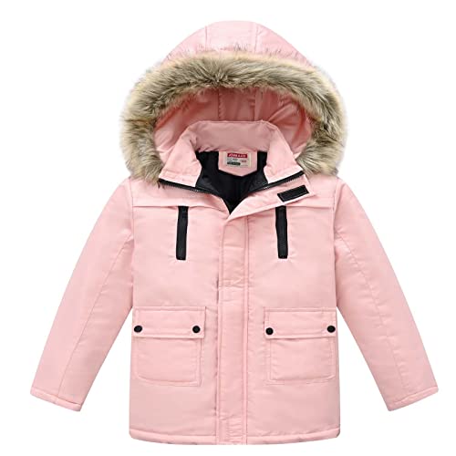 Generisch Winterjacke Mädchen Daunenjacke Verdicken Mantel Warm Wintermantel mit Abnehmbar Kapuze Jacken Puffer Jacket Parka Kapuzenjacke Daunenmantel Winterparka Rosa, 5–6 Jahre von Generisch