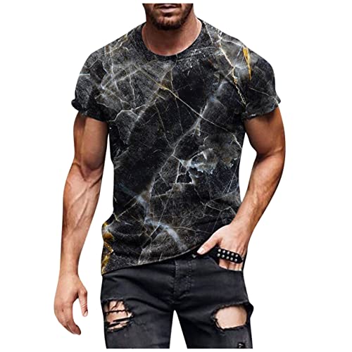 Generisch Gym Shirts Men, Herren Kurzarm Männer Freizeithemd Casual Rundhals Leicht T-Shirt Druck Sporthemd Sportshirt Mens Baumwolle Sommer Tshirt Schwarz Slim Fit Shirt (6XL, Black) von Generisch