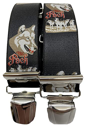 EDERER HOSENTRÄGER WOLF HUSKEY WOLFSHUND THE PACK AUSTRIA-VIENNA-WIEN 35mm Breit in H-Form mit 4 extra starken Clips/HuskeyWolf Schwarz ST-045 von EDERER