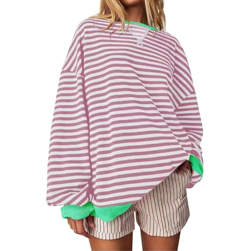 Generisch HUIFUAO Sweatshirt für Damen, gestreift, Farbblock-Top, Pullover, lässig, Rundhalsausschnitt, Lange Ärmel, übergroßes Sweatshirt für Damen, Z13 Pink, XXL Generisch HUIFUAO Sweatshirt für Damen, gestreift, Farbblock-Top, Pullover, lässig, Rundhalsausschnitt, Lange Ärmel, übergroßes Sweatshirt für Damen, Z13 Pink, XXL von Generisch
