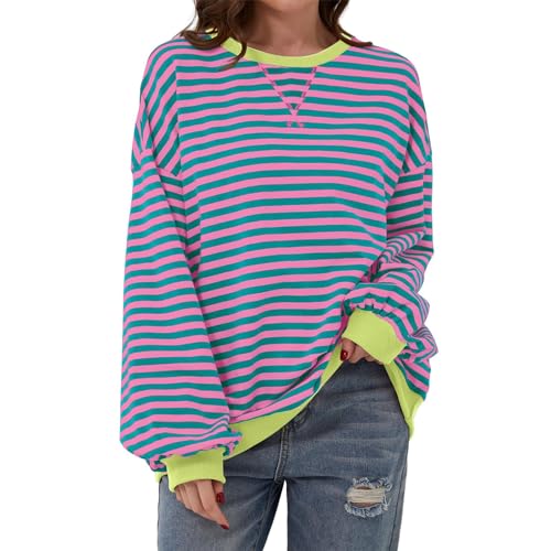 Generisch HUIFUAO Sweatshirt für Damen, gestreiftes Farbblock-Top-Pullover, lässiger Rundhalsausschnitt, langärmelig, übergroßes Sweatshirt für Damen, A01 Light Purple, 46 Generisch HUIFUAO Sweatshirt für Damen, gestreiftes Farbblock-Top-Pullover, lässiger Rundhalsausschnitt, langärmelig, übergroßes Sweatshirt für Damen, A01 Light Purple, 46 von Generisch