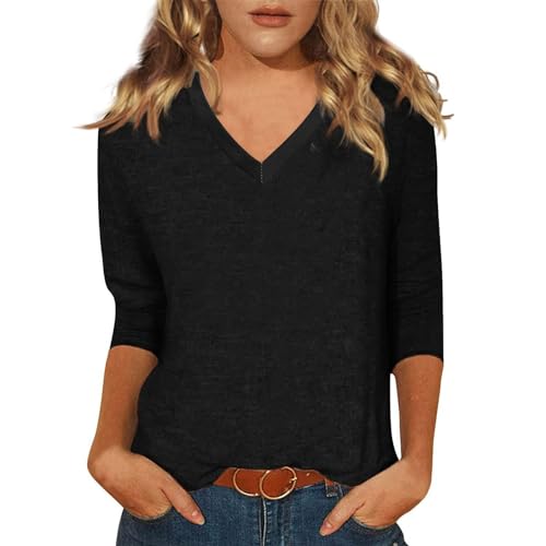 Generisch HUIFUAO Tshirt Schwarz Damen, Lockere Passform, Einfarbig, Elegant, 3/4-Ärmel, Rundhalsausschnitt, Weißes Sommer-Basic-Top, Z04 Schwarz, M Sale Clearances Today Deals Prime von Generisch
