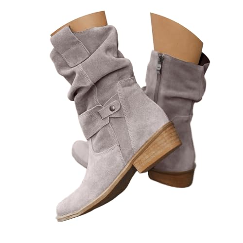 Generisch Halbhohe Stiefel Damen Elegante Boots Schuhe Blockabsatz Winterstiefel Winter Warme Stiefeletten Slouch Keilstiefel Herbst Schlupfschuhe Cowboystiefel Damenstiefel Freizeitstiefel von Generisch