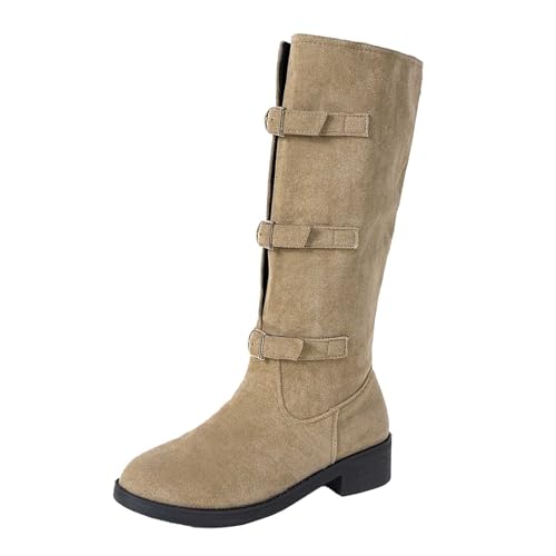 Generisch Halbhohe Stiefel Damen Niedrige Mit Absatz Westernstiefel Beiläufige Schnalle Reitstiefel Halbhoch Ankle Boots Bequeme Herbstschuhe Kurzstiefel Übergangsstiefel von Generisch