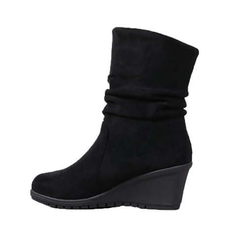 Generisch Halbhohe Stiefeletten Damen Stiefel Mit Keilabsatz Damen Freizeitstiefel Flach Lederstiefel Wildleder Damenstifel Bequem Damenstiefel Elegant Reitstiefel Casual Winterstiefel Einfarbig von Generisch