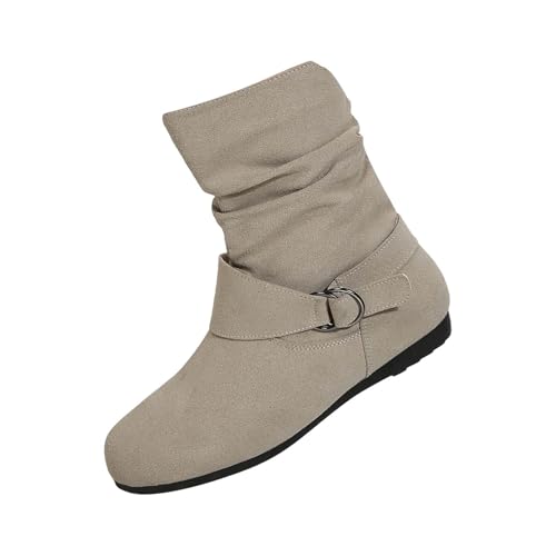 Generisch Halbhoher Stiefel Damen Flach Halbstiefel Schlupfstiefel - Seitlicher ReißVerschluss Rutschfest Cowboystiefel Damenstiefel Bequem Freizeitstiefel Kurzstiefel Lederstiefel Arbeitsschuhe von Generisch