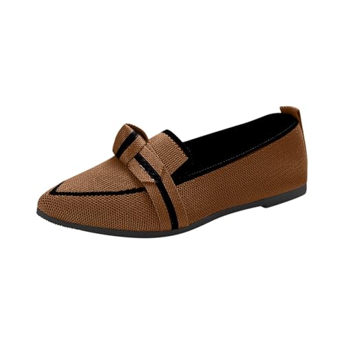 Generisch Halbschuhe Damen Ballerina Frühling Spitzenschuhe Ballett Sommerschuhe Slip On Freizeitschuhe Brautschuhe Bequeme Elegant Flach Atmungsaktive Leichte Walkingschuhe mit Absatz (Khaki, 40) von Generisch