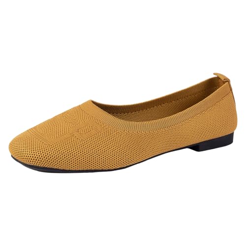 Generisch Halbschuhe Damen Ballerina Frühling Spitzenschuhe Ballett Sommerschuhe Slip On Freizeitschuhe Brautschuhe Bequeme Elegant Quadratzehe Flach Atmungsaktive Leichte Walkingschuhe (Yellow, 38) von Generisch