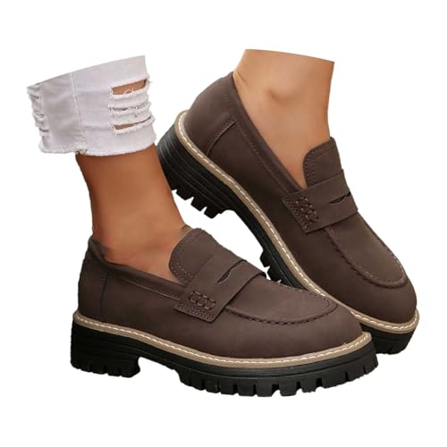 Generisch Halbschuhe Damen Loafer Schuhe - Slip-On Vintage-Stil Loafers rutschfeste Freizeitschuhe Lässige Lauflernschuhe Mode Bootsschuhe Leicht Segelschuhe Pu Sneaker von Generisch