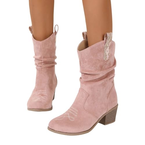 Generisch Halbstiefel Damen, Stiefeletten Damen Wildleder Cowboystiefel Halbstiefel Schlupfschuhe Niederung Stiefel Kurzstiefel ÜBergangsstiefel Blockabsatz Ankle Boots Halbhoch Damenstiefel, 40 Eu von Generisch
