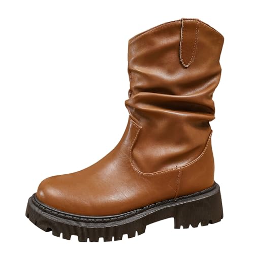 Generisch Halbstiefel Damen Elegant, Stiefeletten Damen Mit Absatz Plateau Kurzstiefel Rundkopf Arbeitsstiefel Low Heel Damenstiefel Herbst Winter Übergangsstiefel Schlupfstiefel Wanderstiefel von Generisch