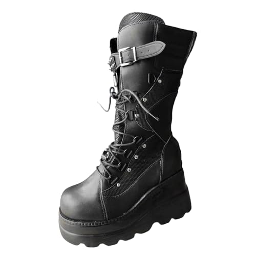 Generisch Halbstiefel Damen Elegant Einfarbige Winterstiefel Runde Zehen Übergangsstiefel mit Reißverschluss Winterschuhe Plateau Boots Ankle Schlupfstiefeletten Kurzstiefel Keilstiefel von Generisch