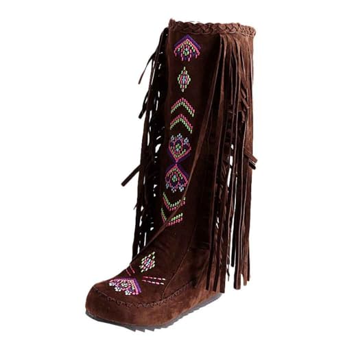 Generisch Halbstiefel Damen Elegant Kurzstiefelette mit Fransen Stiefeletten Freizeit Stiefel Schlupfstiefel Abend Winterstiefel Chunky Heels Übergangsstiefel Outdoor Bootsschuhe von Generisch