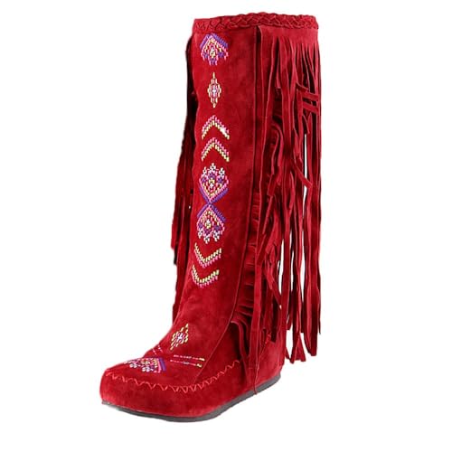 Generisch Halbstiefel Damen Elegant Kurzstiefelette mit Fransen Stiefeletten Freizeit Stiefel Schlupfstiefel Abend Winterstiefel Chunky Heels Übergangsstiefel Outdoor Bootsschuhe von Generisch
