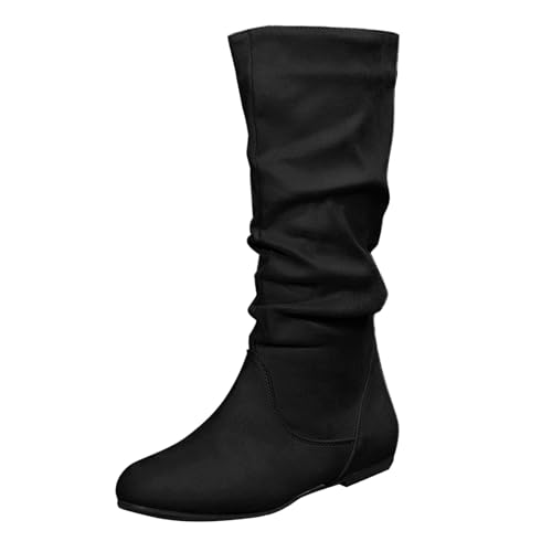 Generisch Halbstiefel Damen Elegant - Stiefeletten Damen Wildleder Reitstiefel Mit Seitlichem Reißverschluss Flach Cowboystiefel Halbschaft Winterstiefel Rundzehe Boots Elegante Bequem Damenstiefel von Generisch