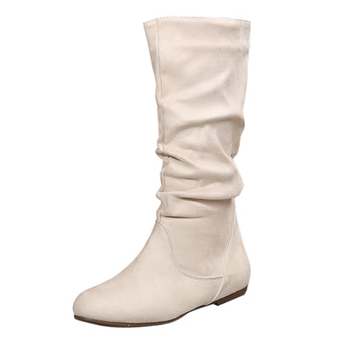 Generisch Halbstiefel Damen Elegant - Stiefeletten Damen Wildleder Reitstiefel Mit Seitlichem Reißverschluss Flach Cowboystiefel Halbschaft Winterstiefel Rundzehe Boots Elegante Bequem Damenstiefel von Generisch