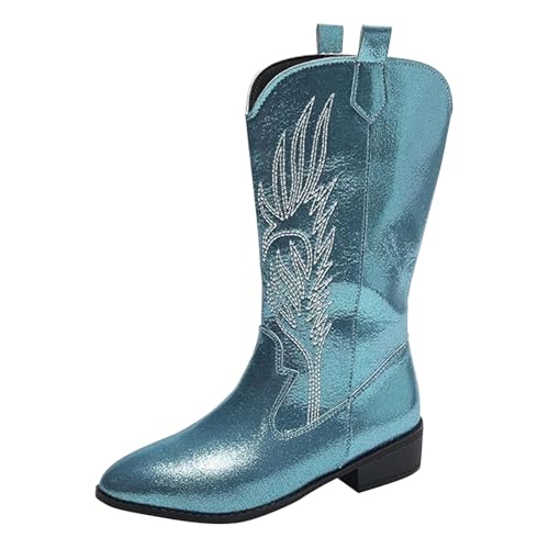 Generisch Halbstiefel Damen Mit Absatz Cowboystiefel Damen Mittel Hoch, Trachtenstiefel Stickerei Lacklederstiefel Modische Westernstiefel Reitstiefel Herbst Winter Cowgirl Stiefel Langschaft Stiefel von Generisch
