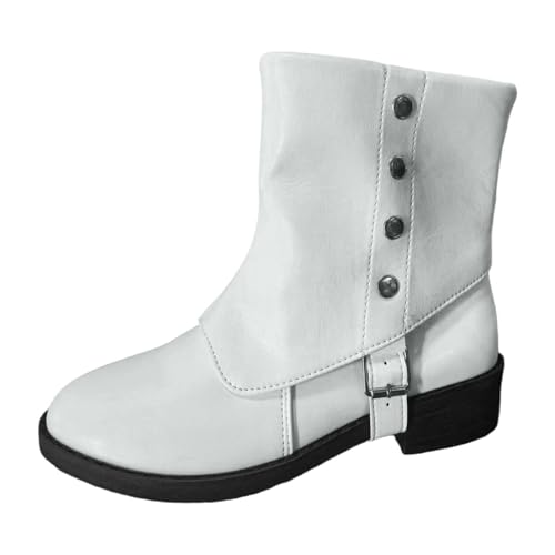 Generisch Halbstiefel Damen Niedrige Übergangsstiefel Westernstiefel Beiläufige Schnalle Reitstiefel Halbhoch Blockabsatz Ankle Boots Herbst Winter Schuhe Schlupfstiefeletten Kurzstiefel von Generisch