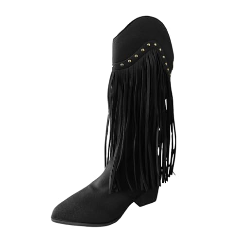 Generisch Halbstiefel Damen Quaste Elegante Schlupfschuhe Spitzer Zehen Übergangsstiefel Stilvolle Schuhe Freizeitstiefel Retro Stiefeletten Stiefel Winter Herbst Kurzstiefel von Generisch