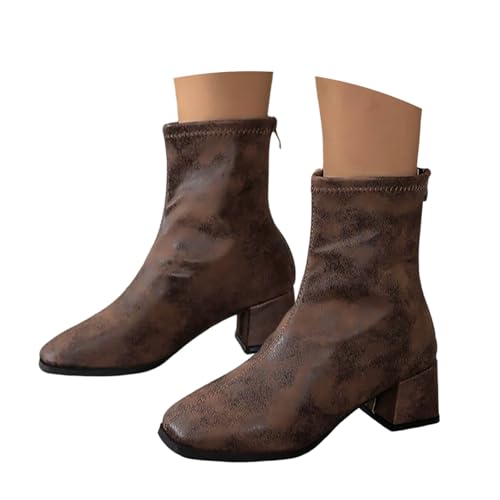 Generisch Halbstiefel Damen Weite H Kurzstiefeletten Mit Reißverschluss Stiefeletten Einfarbige Schlupfstiefeletten Kurzschaft Winterstiefel Chunky Heels Übergangsstiefel Outdoor Bootsschuhe von Generisch