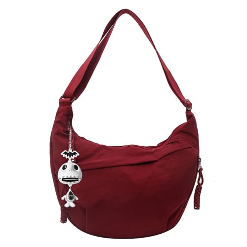 Generisch Half Moon Bag Damen Halbmond Crossbody Bag Hobo Tasche Schultertasche Nylon Dumpling Bauchtasche mit Verstellbarer Schultergurt Cord-tasche (Rot) von Generisch