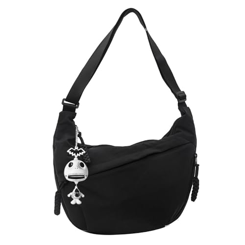 Generisch Half Moon Bag Damen Halbmond Crossbody Bag Hobo Tasche Schultertasche Nylon Dumpling Bauchtasche mit Verstellbarer Schultergurt Cord-tasche (Schwarz) von Generisch
