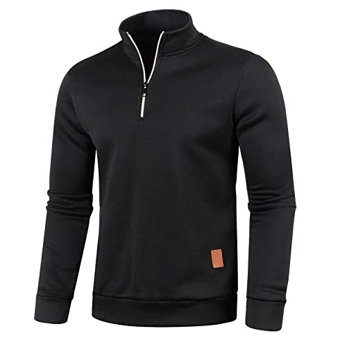 Generisch Half Zip Pullover Herren Langarm Stehkragen Arbeitspullover Winter Sport Fleece Pulli Sweatshirt Ohne Kapuze Männer Pullover Sweater Pulli Herrenpullover Sweatjacke A1- Schwarz M von Generisch