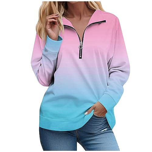 Generisch Halloween, Langärmelige Sweatshirts Mit Reißverschluss Für Damen Farbverlauf Druck Grafik Tees Blusen Casual Tops Pullover Sweatshirt Pullover Strick Lang Fledermausärmel (3XL, Rosa) von Generisch